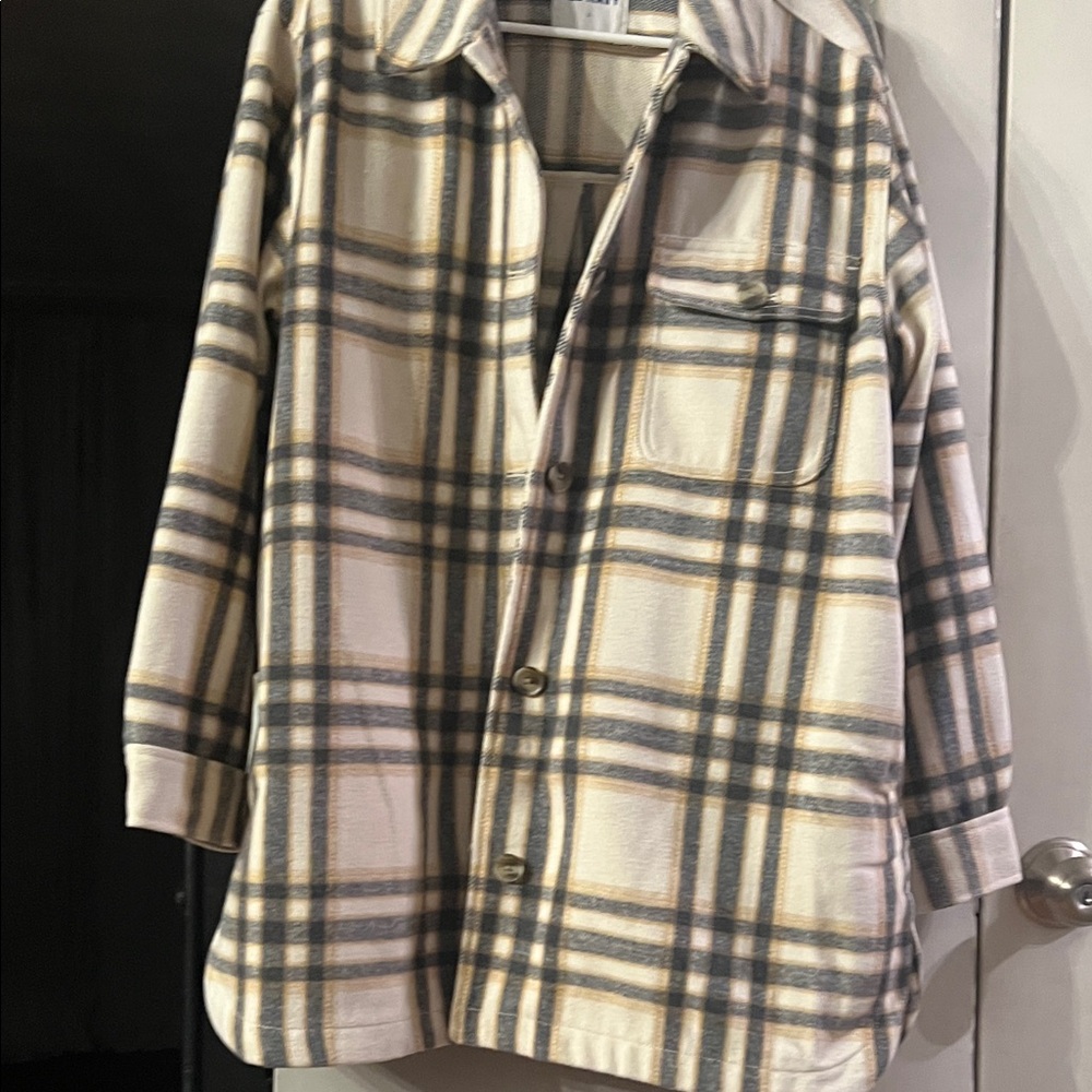 Old Navy Cream and Gray Plaid Pea Coat - Picture 5 of 6